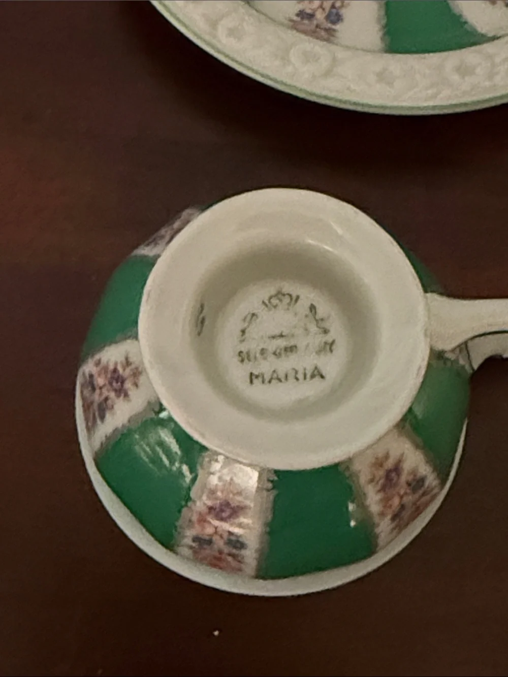 Stunning Rosenthal Maria Demitasse Cup & Saucer Alternating Green & Floral Panel